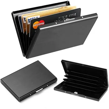 1 шт. держатель для карт Для мужчин (с коробкой) RFID блокирующий алюминиевый металлический тонкий кошелек, сумка для денег, держатель для кредитных карт с защитой от сканирования