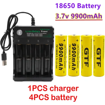 100% Оригинальная батарея 18650 3,7 В 9900 мАч, литий-ионная аккумуляторная батарея для светодиодного фонарика, батарея 18650 Оптом + USB-зарядное устройство