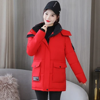 2023 Новое женское зимнее пальто средней длины с хлопковой подкладкой в корейском стиле, утепленная теплая студенческая куртка Оверсайз 2XL