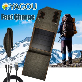 4-кратная солнечная панель YAGOU Сумка для быстрой зарядки Водонепроницаемое портативное солнечное зарядное устройство 5 В для мобильного телефона Power Bank Походный лагерь на открытом воздухе
