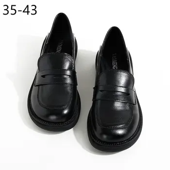 41, 42, 43 размера плюс, новые туфли на платформе, весенне-осенние лоферы в британском стиле на блочном каблуке, женская обувь