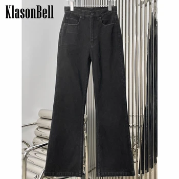 7,17 KlasonBell Модные потертые черные расклешенные джинсы с дырками сзади Для женщин