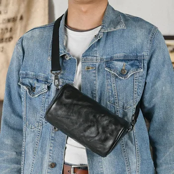 AETOO Кожаная цилиндрическая мужская сумка из воловьей кожи, модная сумка на одно плечо, мужская сумка из кожи растительного дубления, бренд tide, повседневный крест