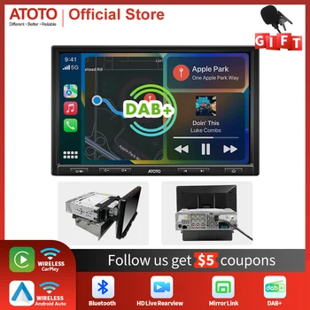 ATOTO 10 Дюймов Автомобильный Радиоприемник Универсальный 2 DIN/1 DIN Автомобильный Стерео Беспроводной Bluetooth CarPlay Android SXM DAB HD Сенсорный экран USB F7 XE