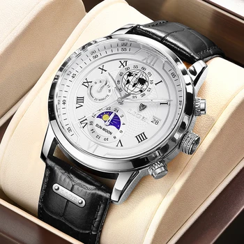 LIGE 2022, Новые модные мужские часы, Лучший бренд класса Люкс, Кварцевые часы из натуральной кожи, водонепроницаемые спортивные часы с хронографом для мужчин