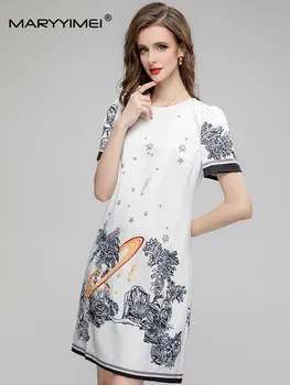 MARYYIMEI Летнее модное дизайнерское женское платье с короткими рукавами и принтом, кристально белые платья