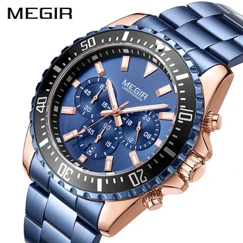MEGIR Luxus Business Quarzuhr Männer Marke Edelstahl Chronograph Army Military Armbanduhr Uhr Relogio Masculino Männlichen