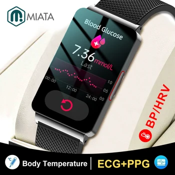 MIATA Неинвазивные смарт-часы для измерения уровня глюкозы в крови, ЭКГ, частоты сердечных сокращений, 24-часовой автоматический мониторинг здоровья, фитнес-браслет для мужчин и женщин