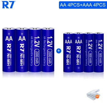 R7 1,2 В NI-MH AA + AAA Аккумуляторная Батарея 4шт 2000 мАч AA LR6 Батареи 4шт 800 мАч LR3 AAA Батарея для Игрушек с дистанционным управлением