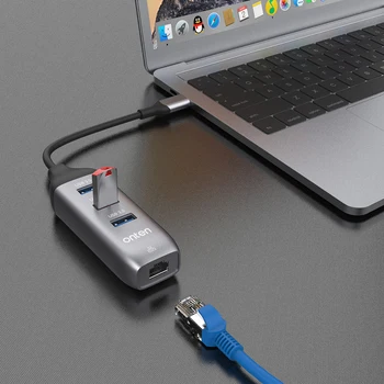 USB C 3,0 Концентратор Разветвитель Универсальный Type C К RJ45 Gigabit Ethernet USB HDMI 4K Док-станция для MacBook Chromebook Кабельный Адаптер Конвертер