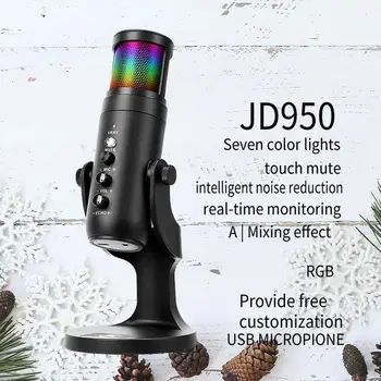 USB Конденсаторный микрофон для прямой трансляции, записи на KTV, игр для PS4 с красочной подсветкой дышащей атмосферы RGB