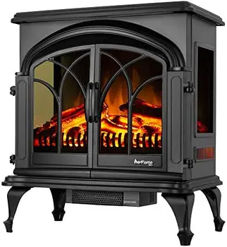 XL Портативная отдельно стоящая каминная печь - 3D с эффектом бревна и огня (черный)