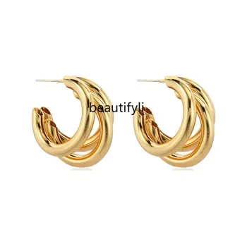 yj Персонализированные дизайнерские серьги в Гонконгском стиле, Легкое роскошное кольцо из высококачественного золота, Изящные серьги для женщин