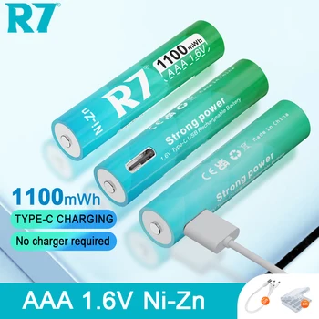 Аккумулятор R7 1,6 V AAA 1100mWh, Ni-Zn аккумуляторы, USB NIZN Аккумулятор для фонарика + кабель