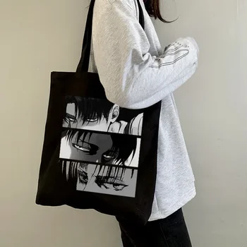 Атака Холщовая подарочная сумка Большой Емкости Harajuku Женская Модная сумка через плечо Аниме Черный Мультфильм Ulzzang Женские сумки для покупок
