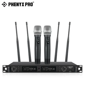 Беспроводная микрофонная система Phenyx Pro True Diversity с двумя беспроводными микрофонами, 2x1000 каналов, 328 футов для сцены (PTU-2U)