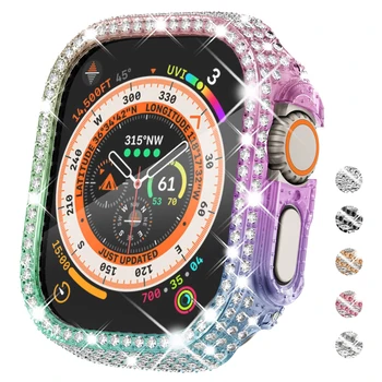 Бриллиантовый чехол для Apple Watch Ultra 8 49 мм, защитная накладка на бампер, iWatch Series 8, чехол для ПК, аксессуары для женщин, хрустальная рамка