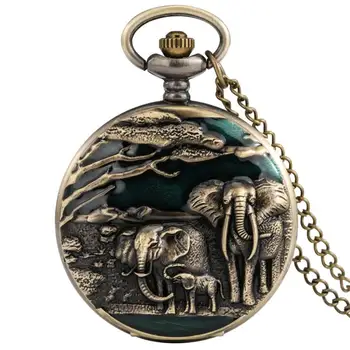 Бронзовый Журавль/Лось/Слон, кварцевые карманные часы с круглым циферблатом, карманное ожерелье, подвеска, цепочка для свитера, карманные часы для мужчин и женщин