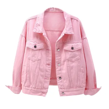 Демисезонная Джинсовая куртка Женская Harajuku, короткое пальто, Джинсовые куртки, Повседневная Модная Розовая, Фиолетовая, белая, Свободная верхняя одежда, Большие Размеры