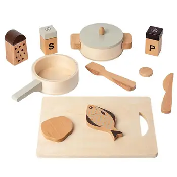 Деревянная кухонная игрушка для детей, набор кастрюль и сковородок, прочный набор для приготовления пищи, кухонные принадлежности для ролевых игр