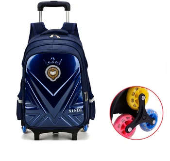детский школьный рюкзак на колесиках из искусственной кожи 3D для мальчиков, детский чемодан на колесиках, дорожная сумка-тележка для детей, школьный ранец на колесиках