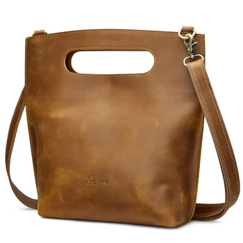 Женская винтажная сумка через плечо из натуральной кожи S-ZONE, потертый складной клатч, сумочка с верхней ручкой, кошелек
