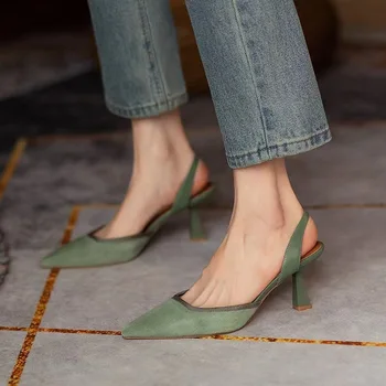 Женские сандалии Baotou на высоком каблуке 5 см в стиле ретро, Универсальная удобная и прочная женская обувь на среднем каблуке, лето 2023