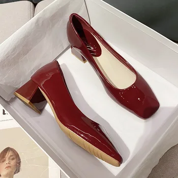 Женские туфли Four Seasons на высоком каблуке с квадратным носком, красные женские туфли на высоком каблуке