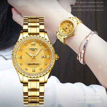 Женские часы NIBOSI, лучший бренд, роскошные золотые женские часы, ремешок из нержавеющей Стали, Классический браслет, Женские часы Relogio Feminino
