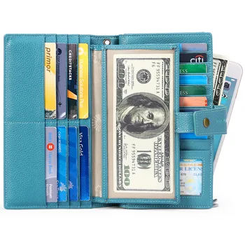 Женский Длинный кошелек из натуральной кожи с RFID блокировкой, Женский Клатч, кошелек, сумка, удостоверение личности, держатель кредитной карты, телефон, сумки для дам