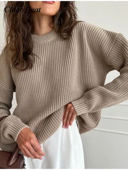 Женский Кашемировый свитер, Вязаные Пуловеры, Повседневная Свободная Блузка с круглым вырезом и рукавом 