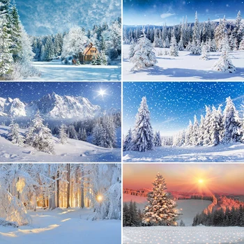Зимние фоны Laeacco, Голубое Небо, Снежные горы, Сосна, Снежный лес, Фотографии, Виниловый фотофон для Фотостудии
