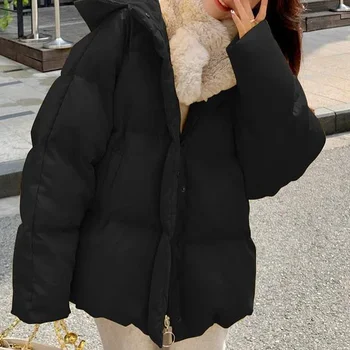 Зимняя женская куртка-пуховик на молнии с капюшоном 2021, женская однотонная короткая дикая корейская версия новинки