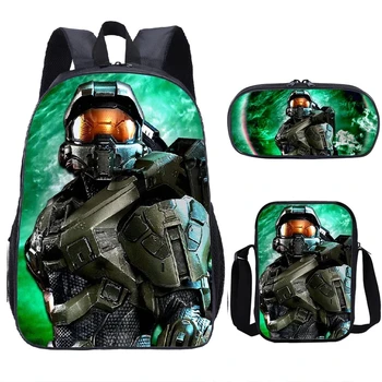 Игровой школьный рюкзак Halo, дорожный рюкзак, сумка через плечо, пенал, набор для детей, студентов