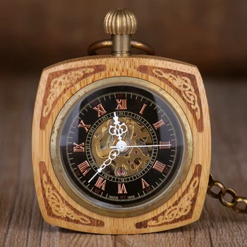 Карманные часы с Механическим Механизмом Модный Квадратный циферблат с римскими цифрами и Золотым Брелоком с цепочкой Оптом