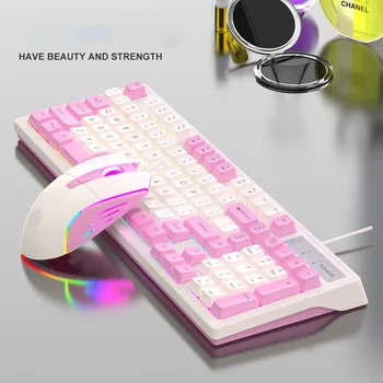Красочный набор клавиатуры и мыши, Проводная Игровая подсветка на 98 клавиш, Компьютерный Офис, Домашний USB, клавиатура и мышь с цветной подсветкой