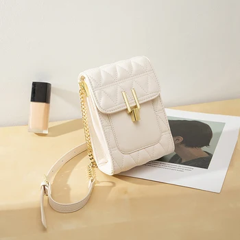 Маленькая сумка для мобильного телефона 2023, Модная Мини-белая сумка с ромбовидной решеткой, Летняя сумка через плечо на одно плечо для женщин, кошелек для монет