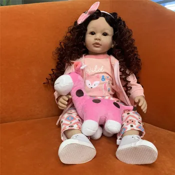 Модный парик с вьющимися волосами для 23-дюймовой силиконовой куклы-реборна Длинные вьющиеся волосы для куклы-реборна 60 см, парик для волос куклы 