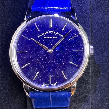 Мужские кварцевые часы Farasute 39 мм, 30 м, водонепроницаемые, сапфировые, 6,8 мм, ультратонкий циферблат в виде небесной звезды