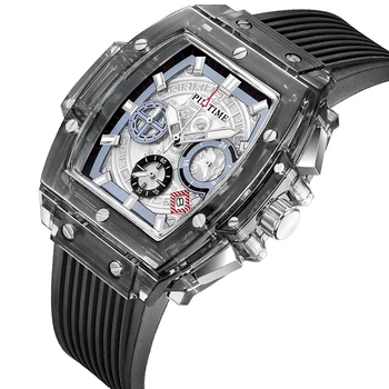 Мужские роскошные часы PINTIME с хронографом в стиле хип-хоп, мужские военные спортивные наручные часы из силиконовой резины, мужские кварцевые часы Reloj