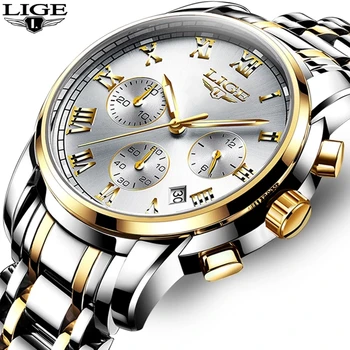 Мужские часы LIGE, Лучший люксовый бренд, Полностью Стальные Водонепроницаемые Спортивные кварцевые часы, Мужские Модные Часы с датой, Хронограф Relogio Masculino