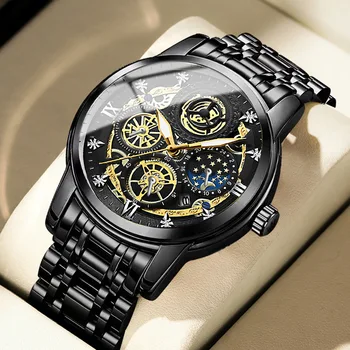 Мужские Часы Лучший бренд Класса Люкс 2023 Мода Черное Золото Нержавеющая Сталь Выдалбливают Кварцевые Водонепроницаемые Спортивные Креативные наручные часы