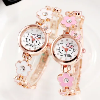 Мультяшные наручные часы Hello Kitty, женские часы с Бриллиантовым бантом, Мультяшные детские часы, Желейные Кавайные подарки на день рождения для девочек, аксессуары