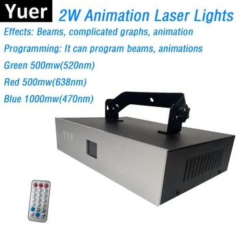 Новейшие Анимационные лазерные фонари Высокой Мощности 2 Вт RGB Полноцветный сценический лазерный проектор DMX512/пульт дистанционного управления Подходит для вечеринок и дискотек