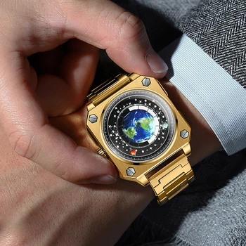 Новые модные кварцевые часы с земным циферблатом для мужчин, водонепроницаемые мужские часы из нержавеющей стали, лучший бренд класса люкс Relogio Masculino