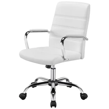 Офисное кресло для руководителей из искусственной кожи SMILE MART с регулируемой спинкой, белое