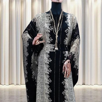 Платье с принтом Абаи Дубай с поясом Мусульманские комплекты boubou Одежда Женская праздничная американская одежда