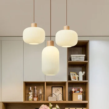 Подвесной светильник из массива дерева в Скандинавском стиле, Ретро креативные стеклянные лампы для спальни, гостиной, столовой, украшения кухни, светодиодная люстра