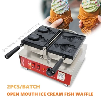 Профессиональный 2шт Корейский Стиль Выпечки Электрический Открытый Рот Рыбный Торт Рожок Для Мороженого Вафельница На Заказ Taiyaki Making Machine