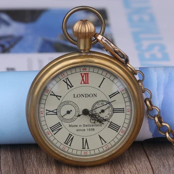Прямая поставка, Повседневные винтажные карманные механические часы без покрытия в Лондоне, мужские и женские карманные часы из бронзы в стиле стимпанк
